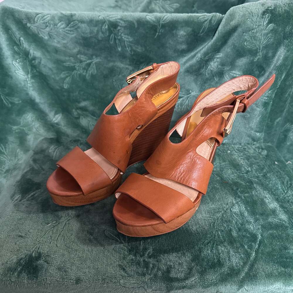 MICHAEL Michael Kors Josephine Tan Leather Platform Wedge Sandals